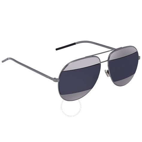 Dior Split Silver, Grey Mirror Aviator Unisex Sunglasses 